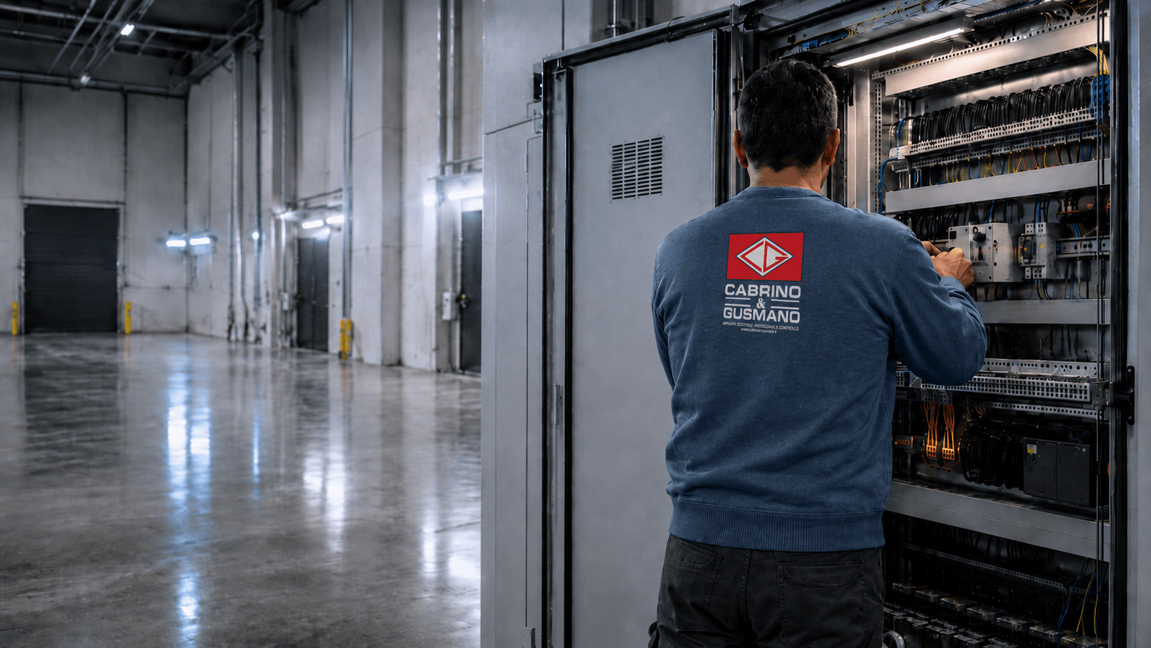 Tecnico Cabrino & Gusmano al lavoro su un quadro elettrico industriale